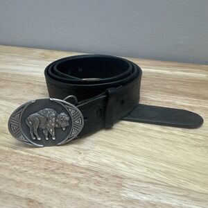 Vintage 50" Black Leather Belt With Colorado Silver Star Buckle Made In USA